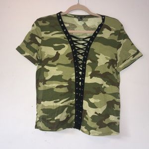 Forever 21 Camouflaged Lace Up Top